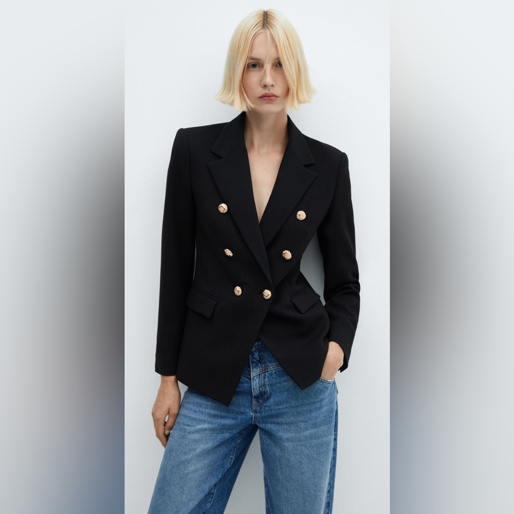 Sophisticated Black Blazer with Gold Accents